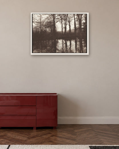 William Henry Fox Talbot - Winter Trees Reflected in a Pond - white frame in a room