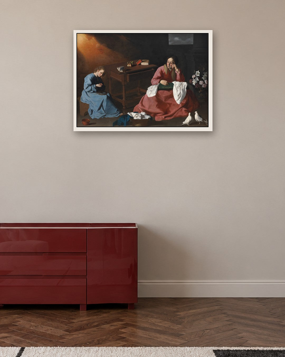 Francisco de Zurbarán - Christ and the Virgin in the House at Nazareth - white frame in a room