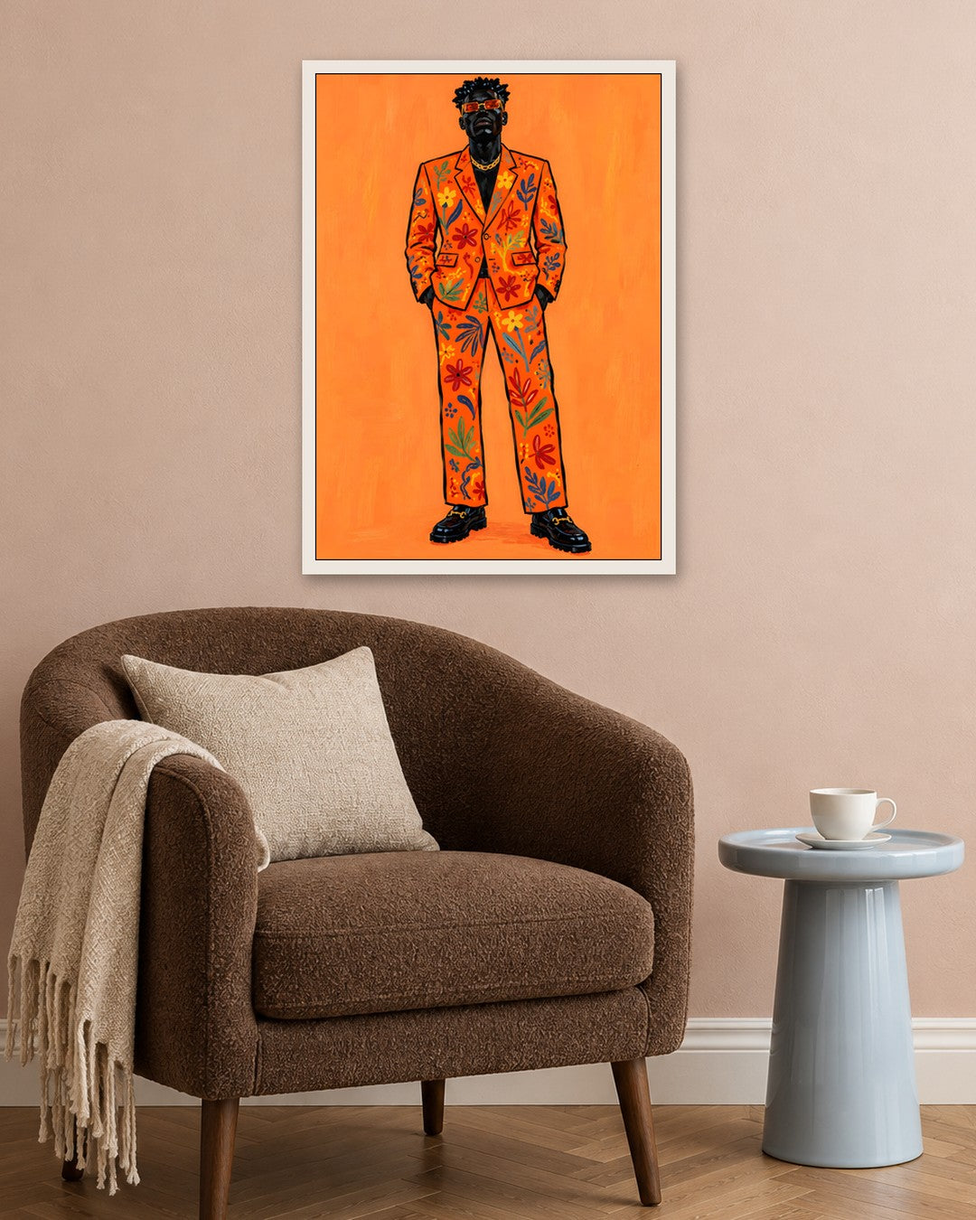 John Smart - Marigold Suit - white frame in a room