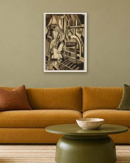 Carl Newman - Abstract--Seated Figure - white frame in a room