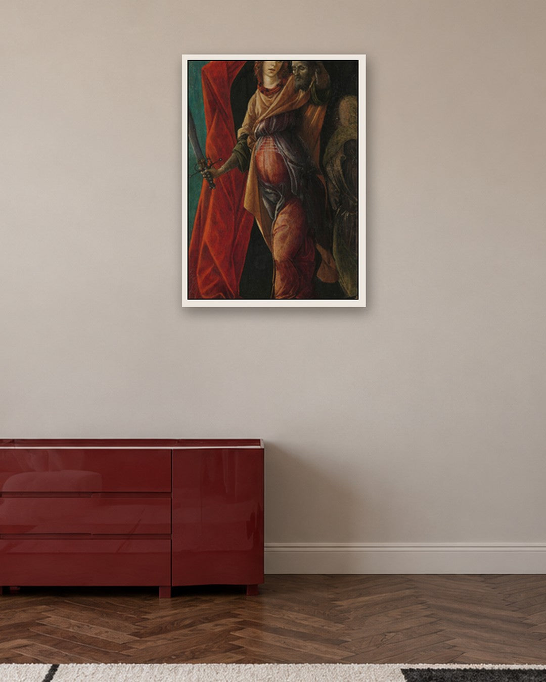 Sandro Botticelli - Judith with the Head of Holofernes - white frame in a room