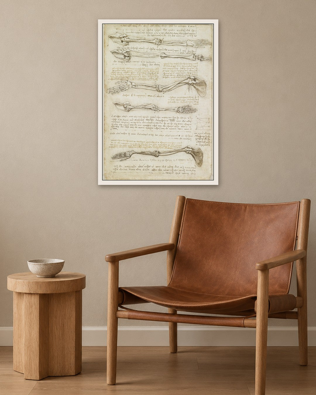 Leonardo da Vinci - Studies of the Arm Bones - white frame in a room