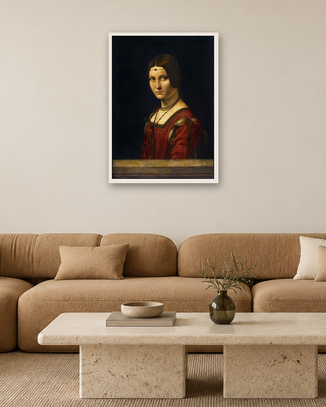 Leonardo da Vinci - La Belle Ferronnière - white frame in a room