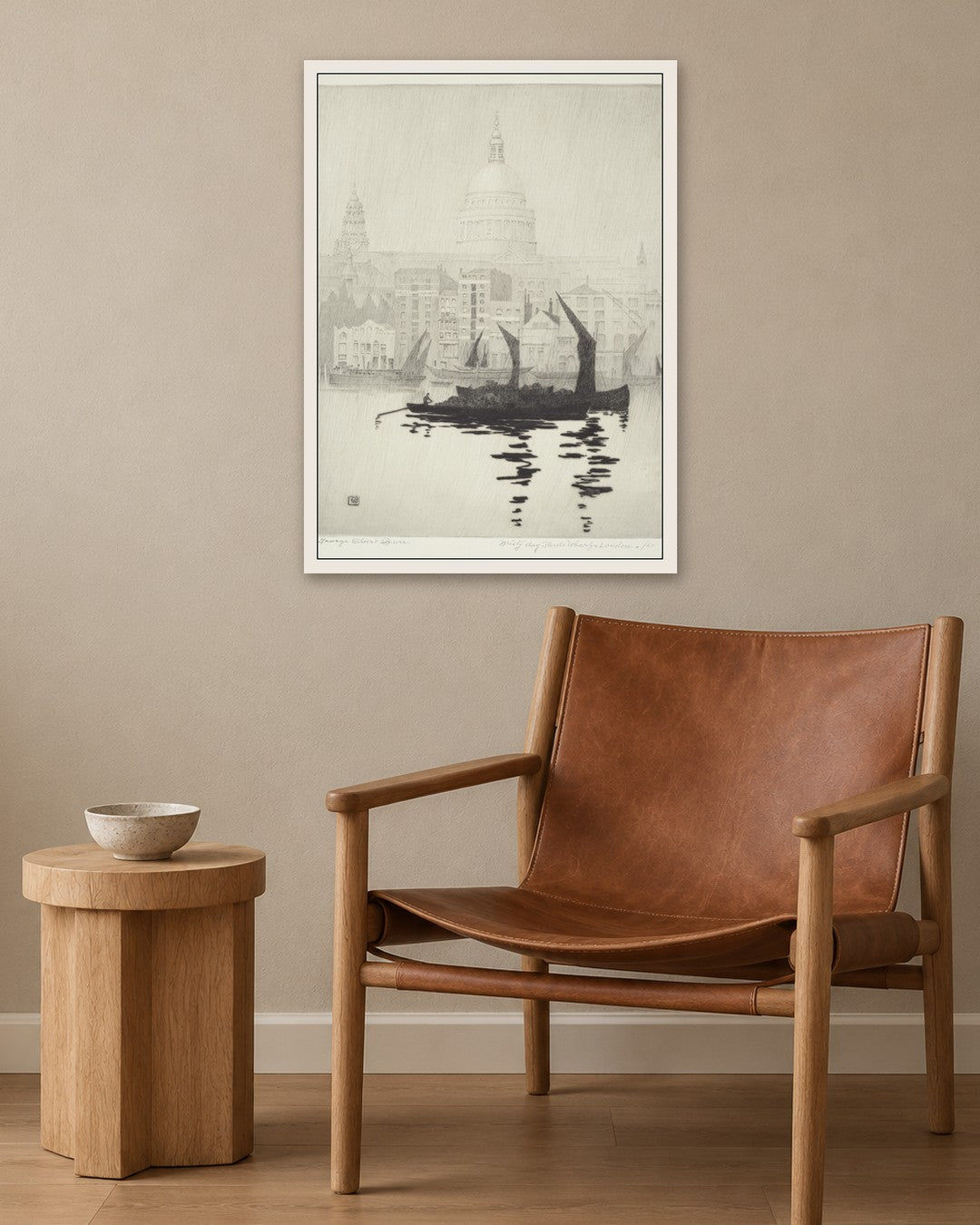 Misty Day, Paul's Wharf, London - white frame in a room