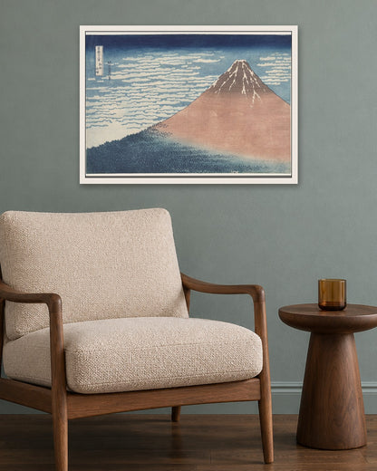 Katsushika Hokusai - South Wind, Clear Sky, from Thirty-Six Views of Mount Fuji - white frame in a room