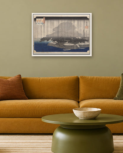 Utagawa Hiroshige - Night Rain at Karasaki, from Eight Views of Ōmi - white frame in a room