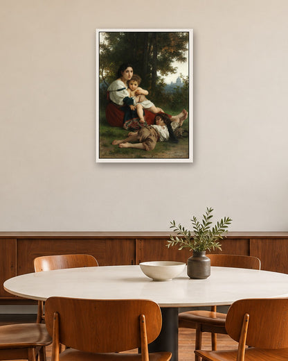 William-Adolphe Bouguereau - Resting Mother and Children - white frame in a room