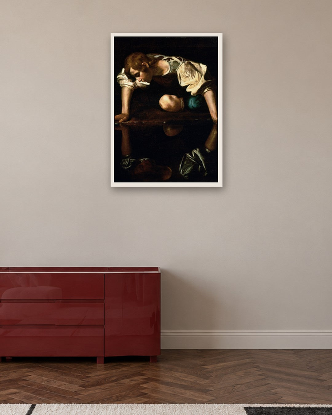 Caravaggio - Narcissus - white frame in a room