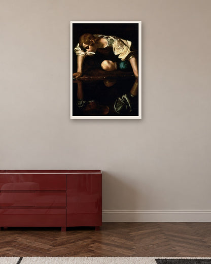 Caravaggio - Narcissus - white frame in a room