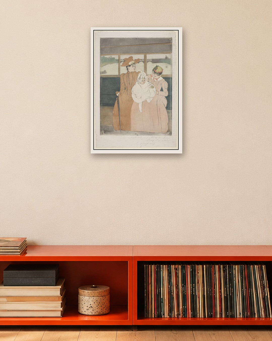 Mary Cassatt - In the Omnibus - white frame in a room