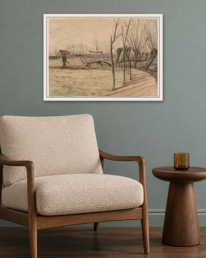 Piet Mondrian - Landscape at Loosduinen - white frame in a room