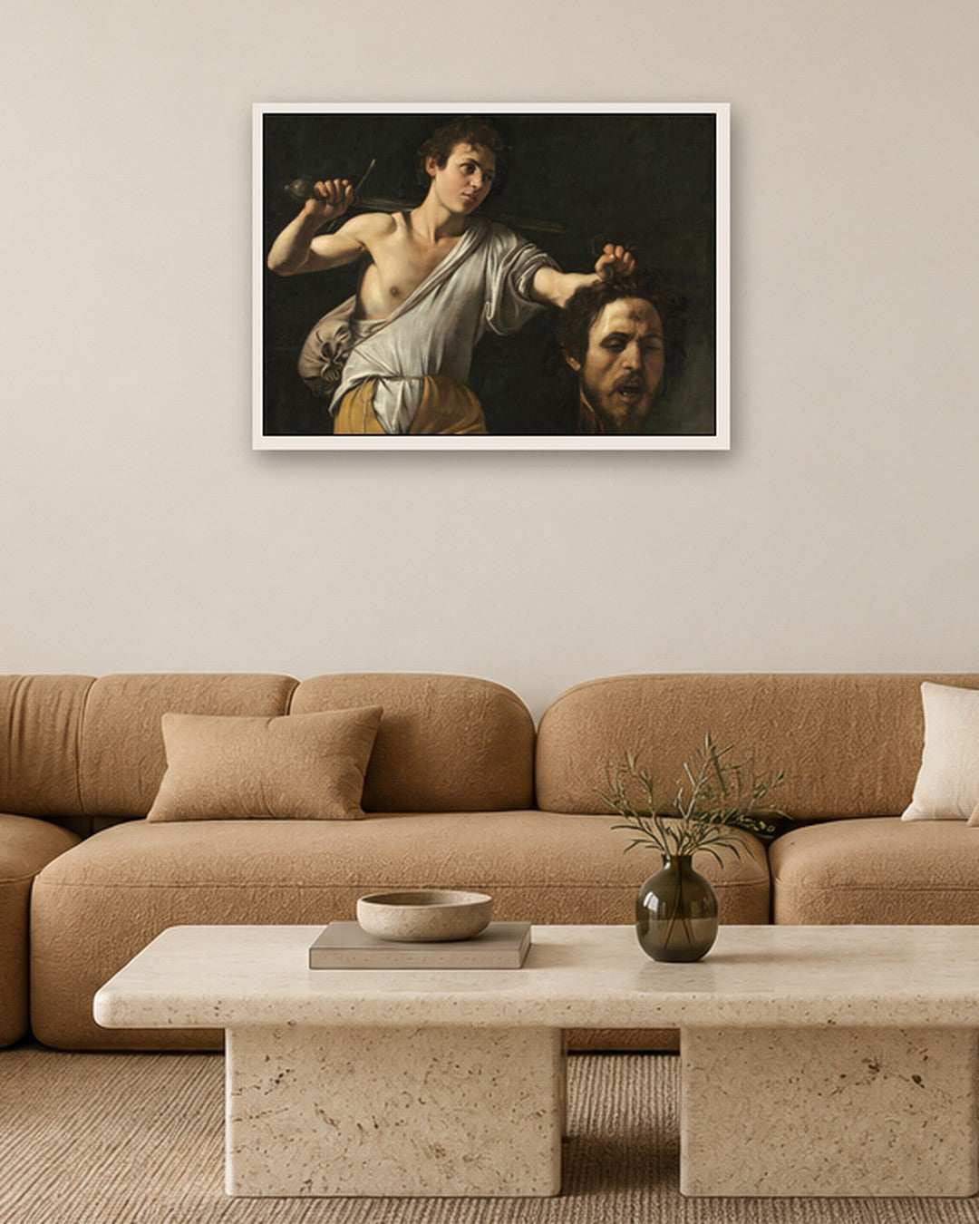 Renaissance Masters - David with the Head of Goliath - white frame in a room