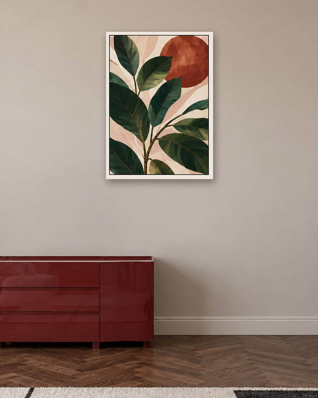 Hilary Ward - Terracotta Sun - white frame in a room
