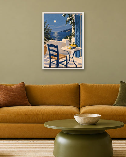 Jinna Jerre - Moonlit Mediterranean Terrace with Lemons - white frame in a room