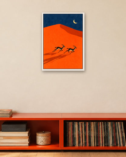 Elise Savoy - Gazelles in Desert - white frame in a room