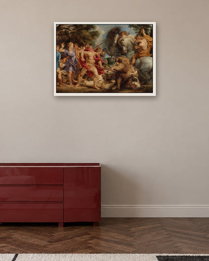 Peter Paul Rubens - The Lion Hunt - white frame in a room