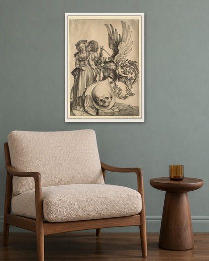 Albrecht Dürer - Coat of Arms with a Skull - white frame in a room
