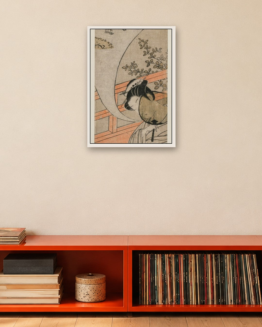 Suzuki Harunobu - Courtesan Dreaming of her Childhood - white frame in a room
