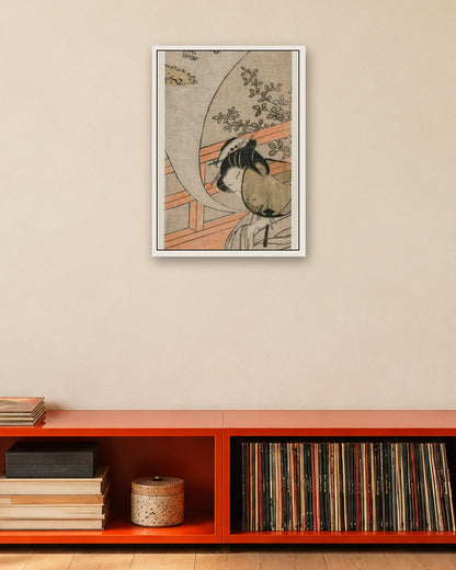 Suzuki Harunobu - Courtesan Dreaming of her Childhood - white frame in a room