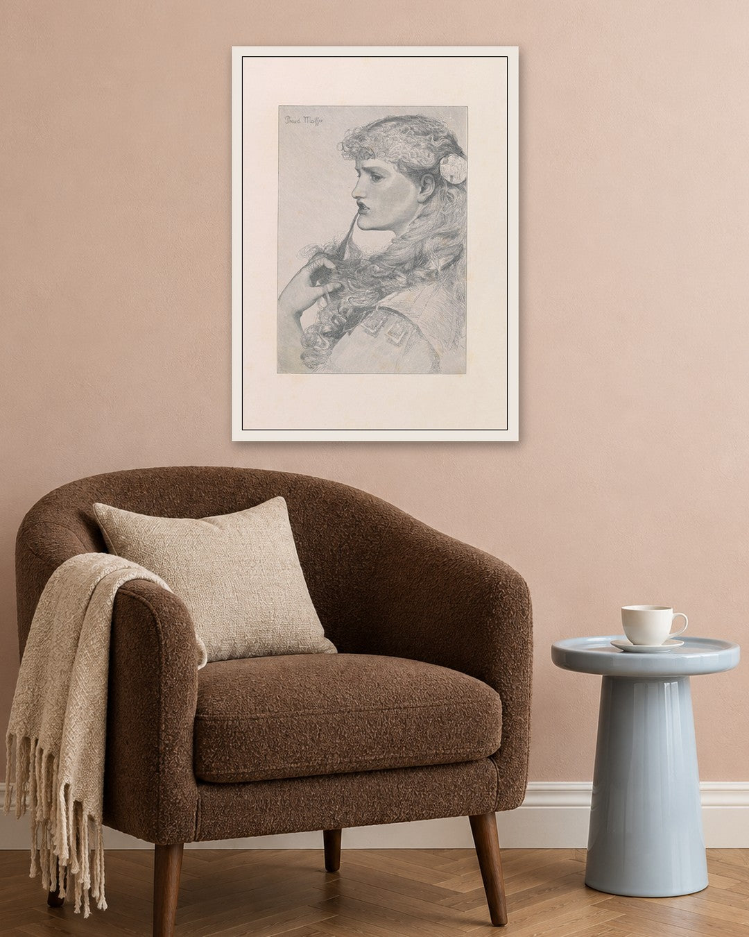 Frederick Sandys - Profile of a Lady - white frame in a room