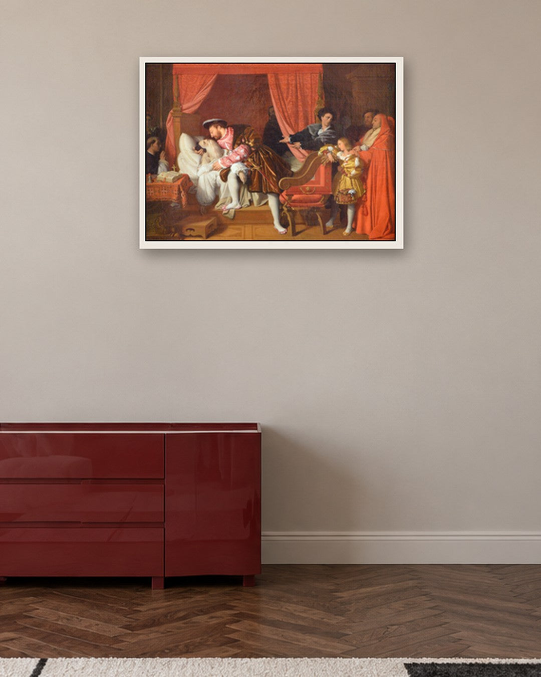 Jean-Auguste-Dominique Ingres - Francis I at the Deathbed of Leonardo - white frame in a room