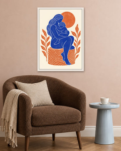Yavr Johanssen - Linocut Embrace Beneath the Sun - white frame in a room