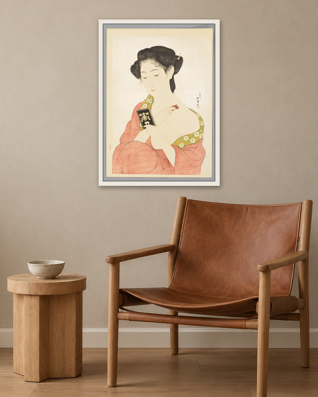 Hashiguchi Goyō - Woman Applying Makeup - white frame in a room