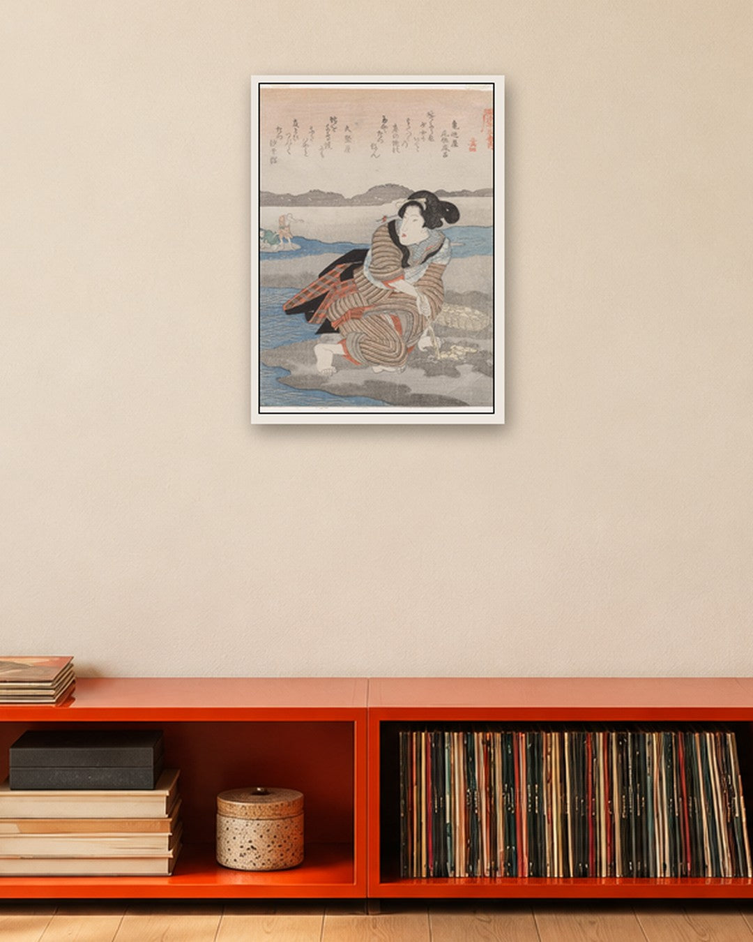 Utagawa Kuniyoshi - Fourth Print from A Low Tide Pentaptych - white frame in a room