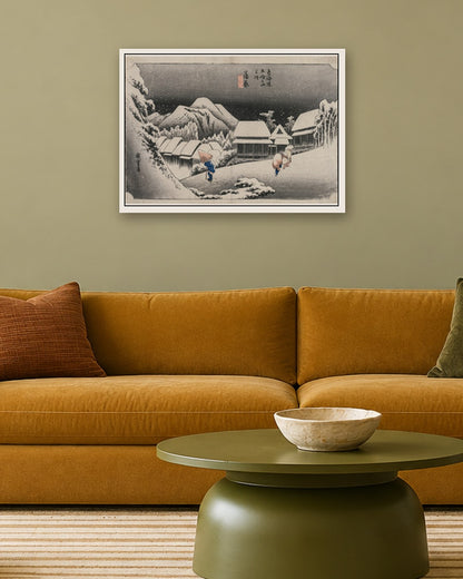 Utagawa Hiroshige - Evening Snow at Kambara (number sixteen of the series Fifty-three Stations of the Tokaido) - white frame in a room