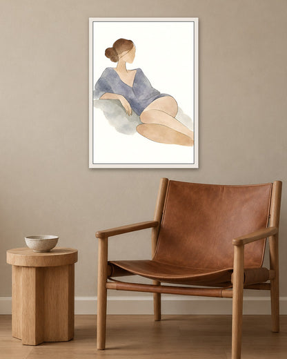 Cengiz Curtis - Serene Reclining Woman in Watercolour - white frame in a room