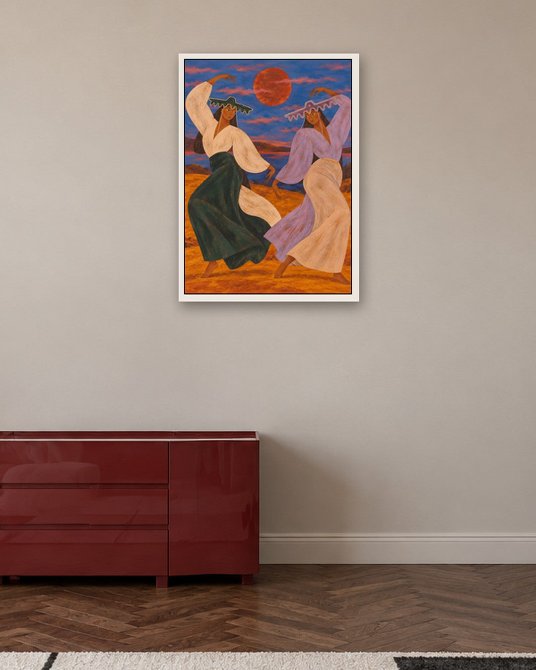 Alice Fray - Dancing Beneath the Red Moon - white frame in a room