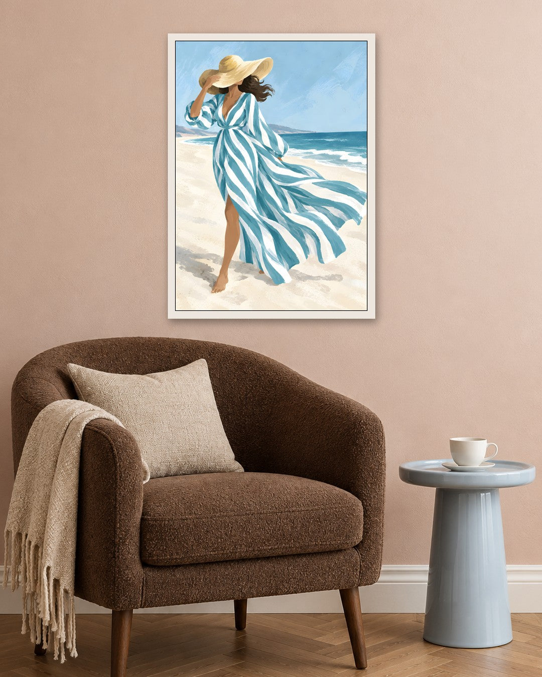 Jinna Jerre - Wind Swept Stroll by the Sea - white frame in a room