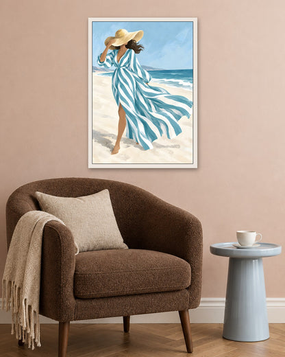 Jinna Jerre - Wind Swept Stroll by the Sea - white frame in a room