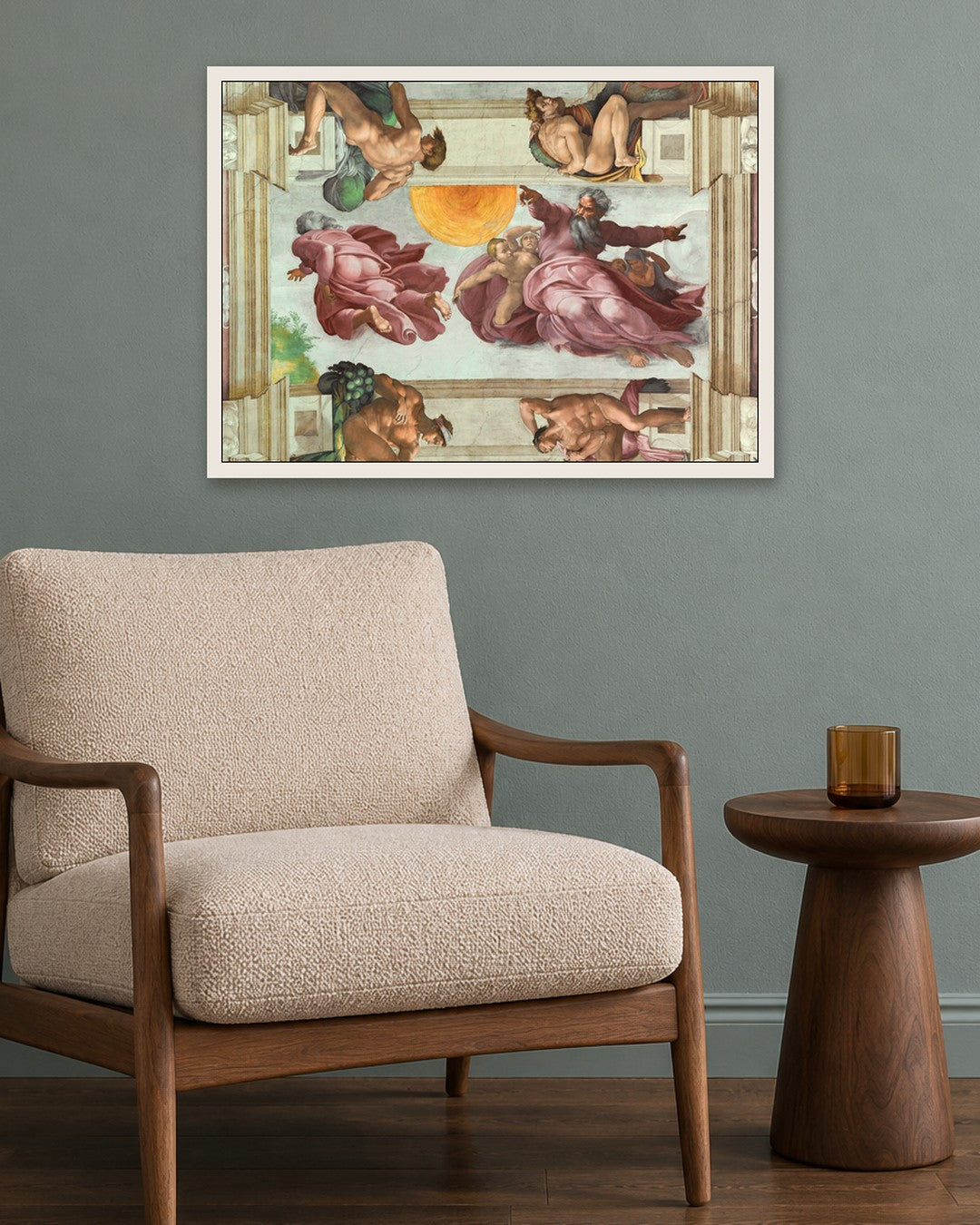 Michelangelo - Sistine Chapel Ceiling Detail - white frame in a room