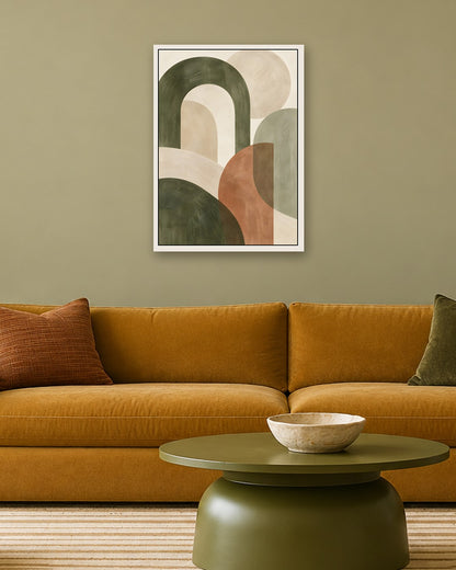 Hugo Morgan - Earthy Archways in Harmony - white frame in a room