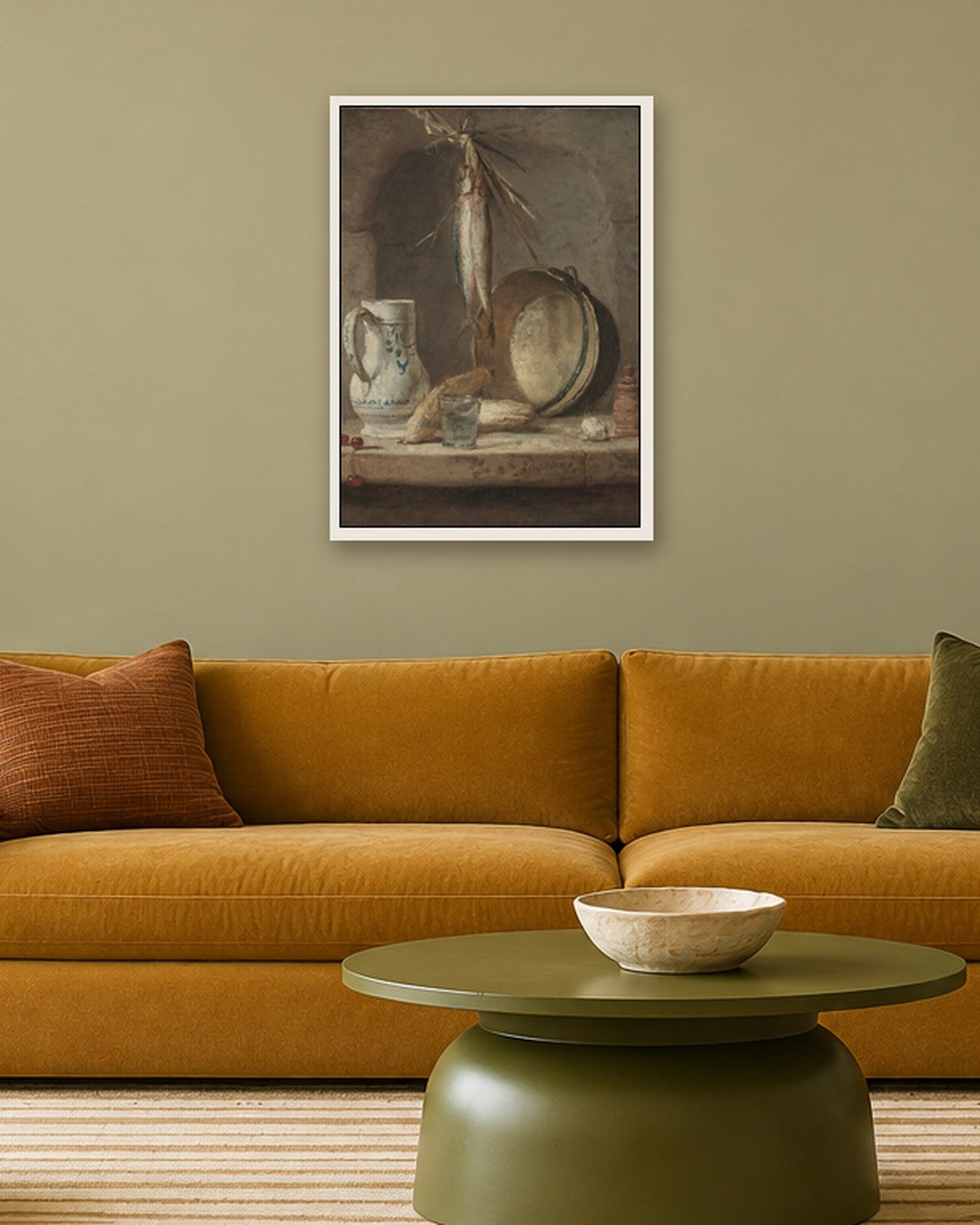 Jean-Siméon Chardin - Still Life with Herrings - white frame in a room