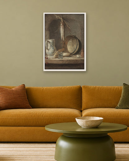Jean-Siméon Chardin - Still Life with Herrings - white frame in a room