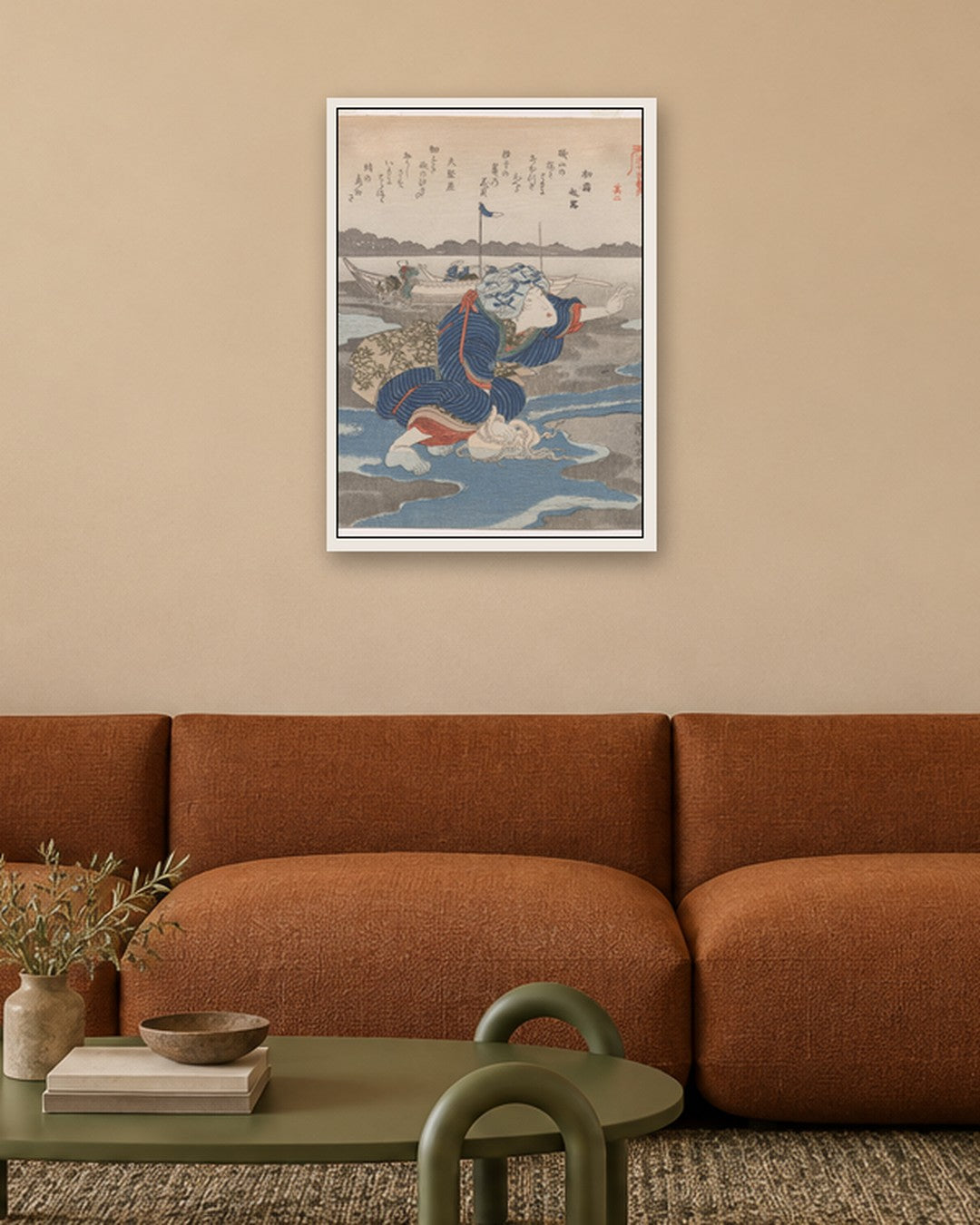 Utagawa Kuniyoshi - Second Print from A Low Tide Pentaptych - white frame in a room
