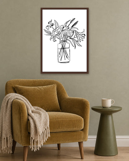 SENT Studio - Blooming Flowers Poster No. 2 - dark oak frame in a room