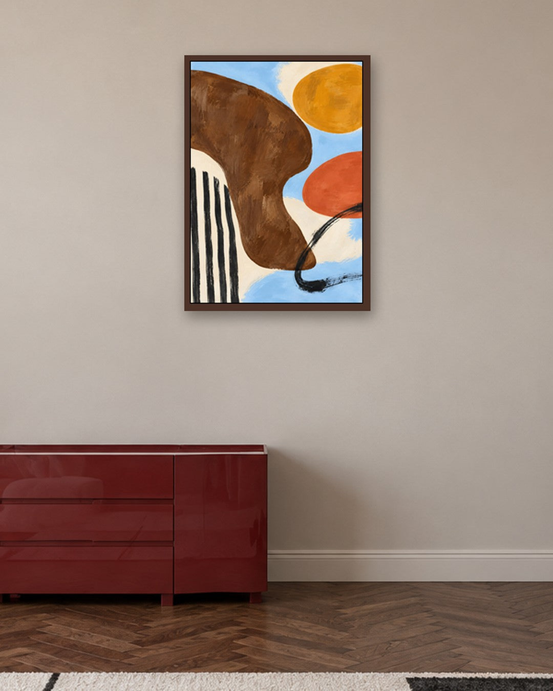 Elise Rowan - Earth and Sky - dark oak frame in a room