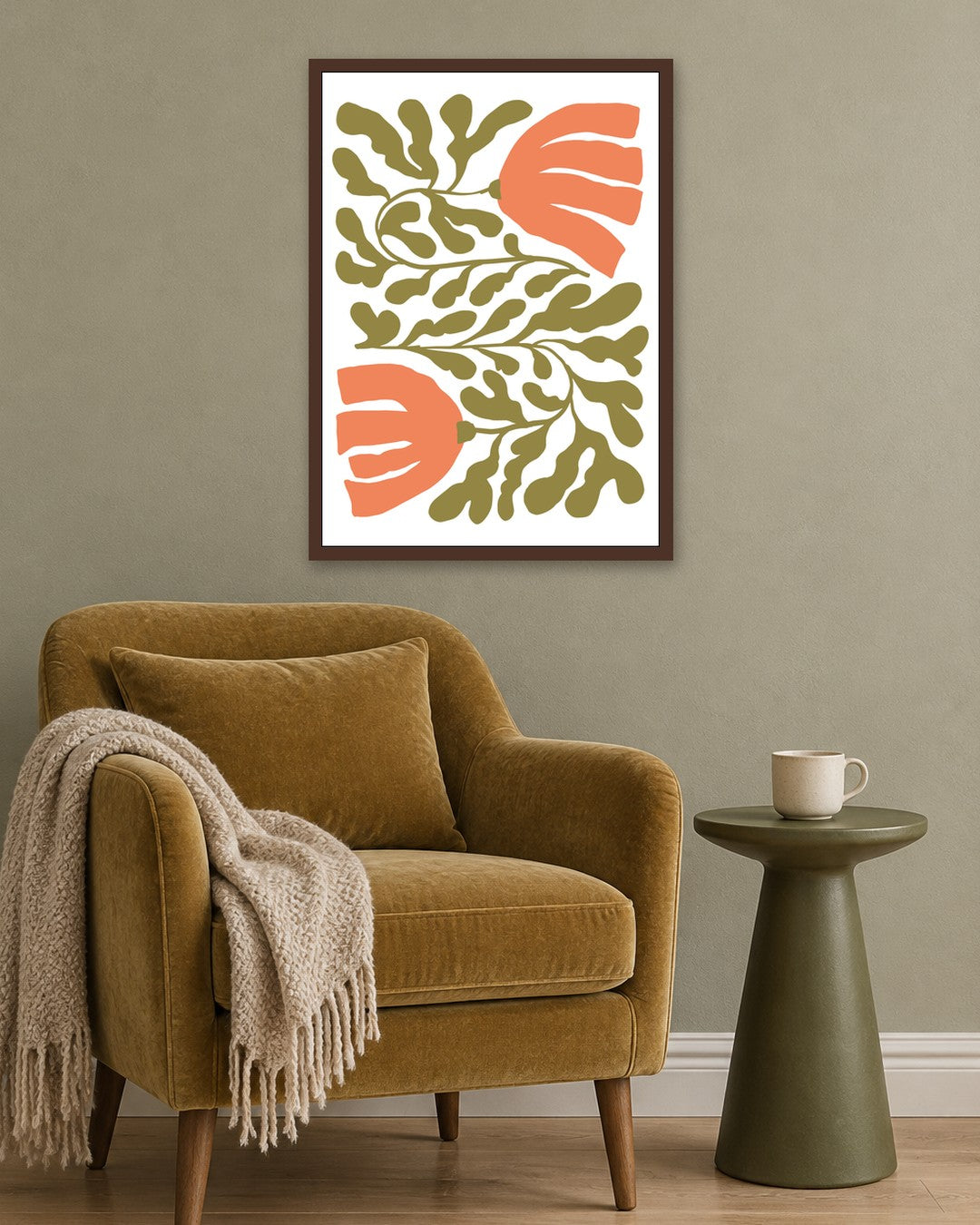 SENT Studio - Blooming Flowers Poster No. 36 - dark oak frame in a room