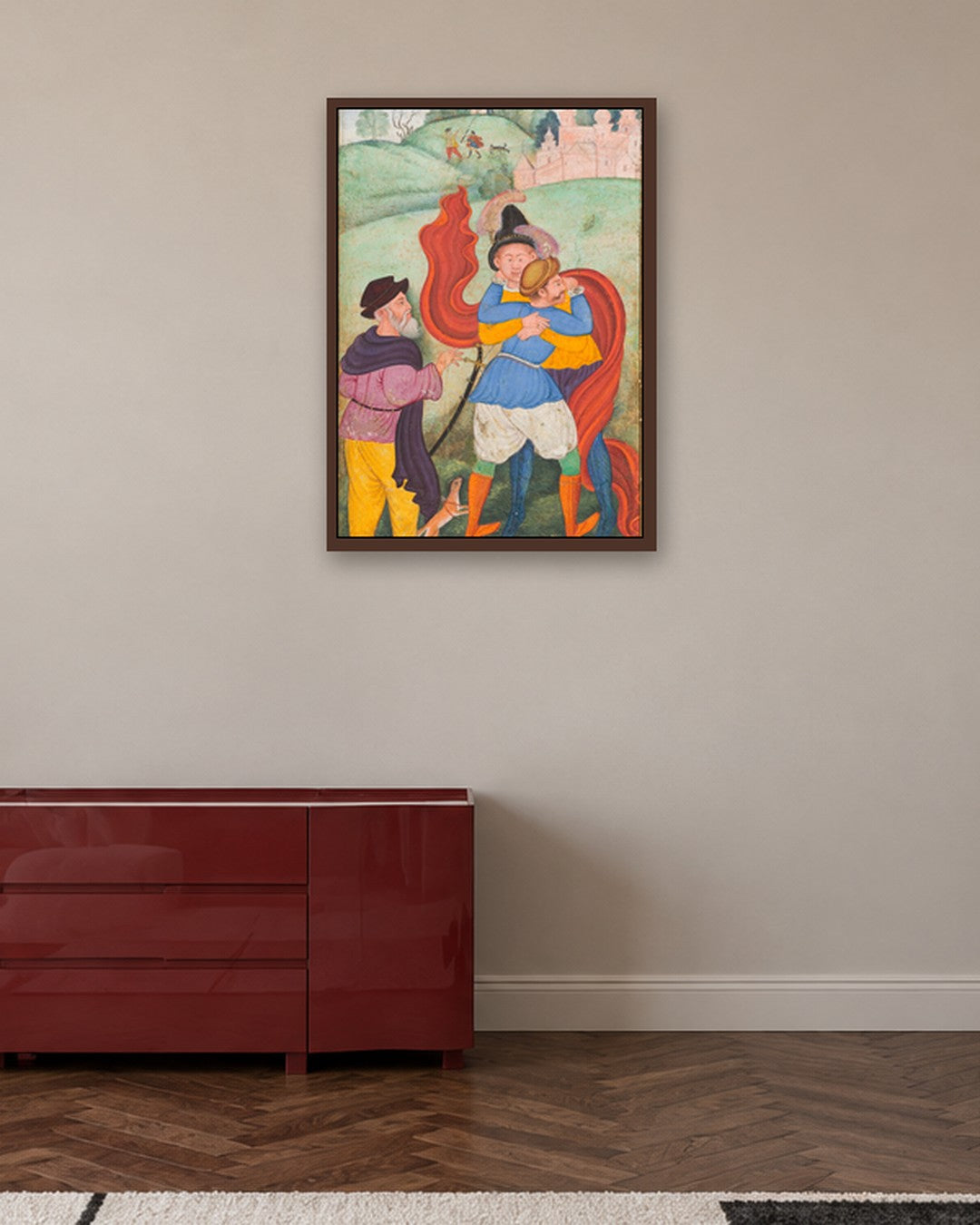 Renaissance Masters - The Embrace in the Meadow - dark oak frame in a room