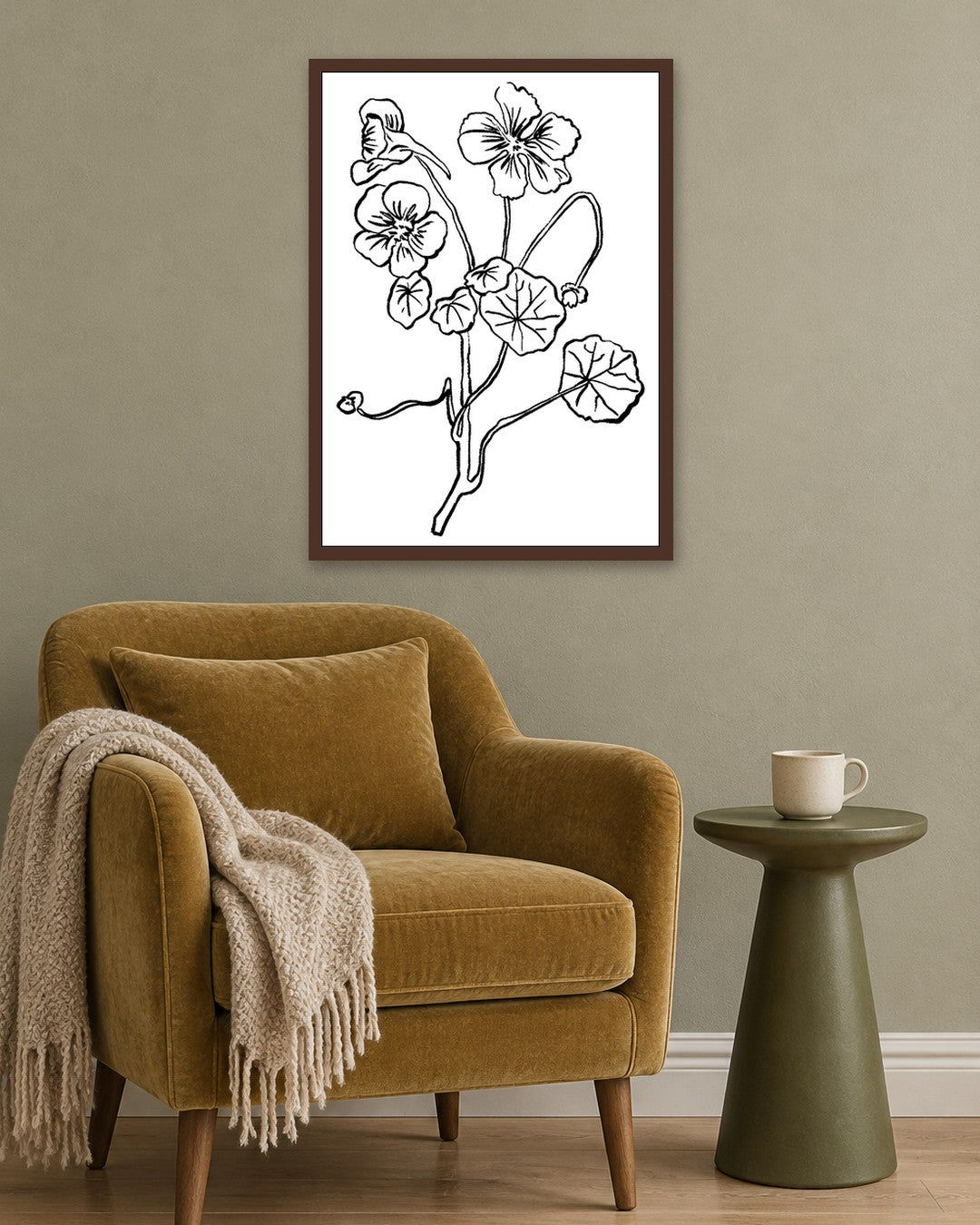 SENT Studio - Blooming Flowers Poster No. 28 - dark oak frame in a room