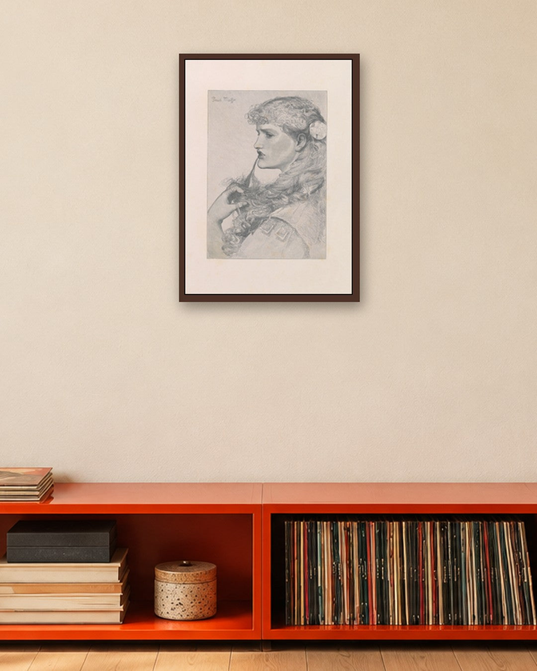 Frederick Sandys - Profile of a Lady - dark oak frame in a room