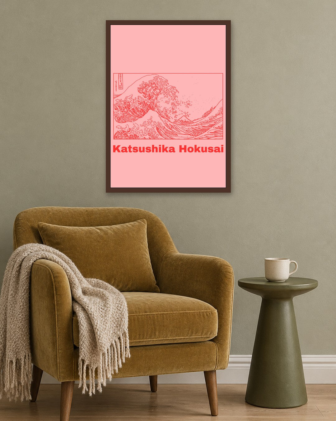 Katsushika Hokusai - The Great Wave (Study) - dark oak frame in a room