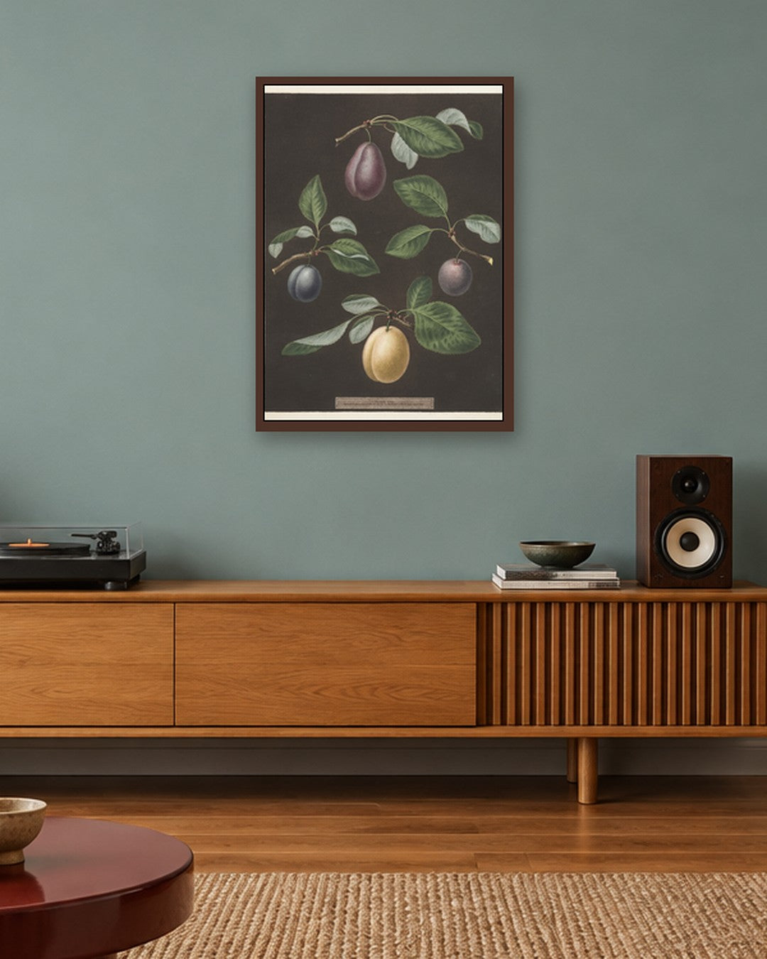 George Brookshaw - Pomona Britannica:  No. 17 - Plums - dark oak frame in a room