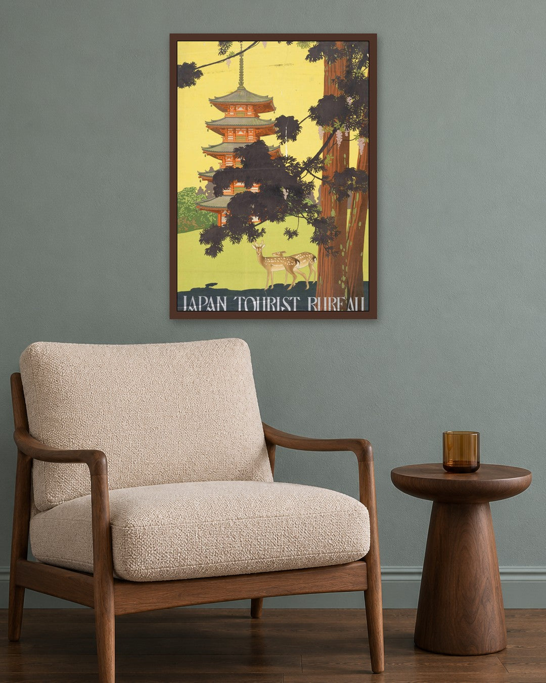 Japan Tourist Bureau - Five-Story Pagoda - dark oak frame in a room