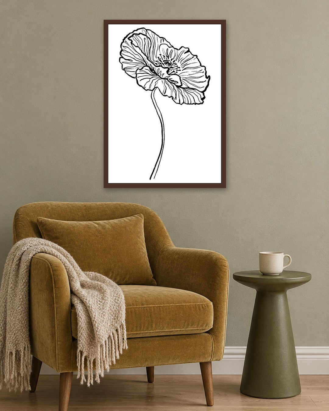 SENT Studio - Blooming Flowers Poster No. 7 - dark oak frame in a room