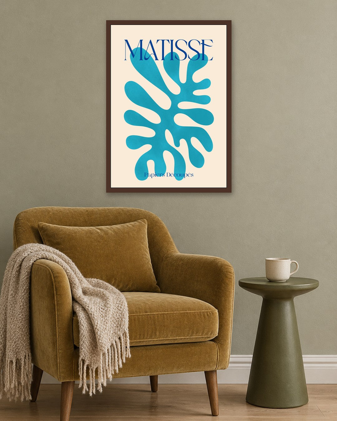 SENT Studio - Turquoise Algae Cut-out - dark oak frame in a room