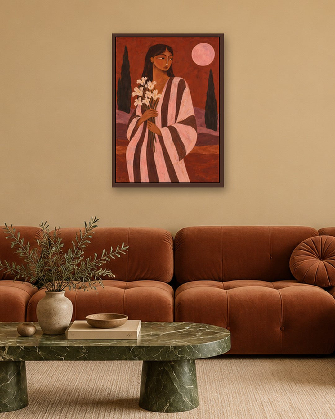 Alice Fray - Moonlit Bouquet - dark oak frame in a room